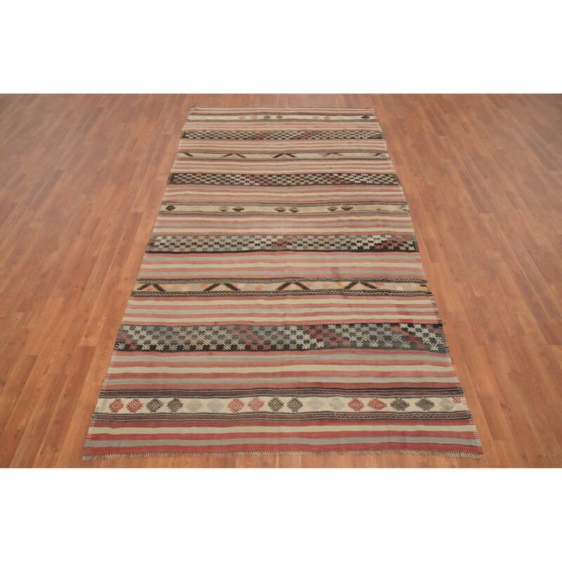Hand Woven Oriental 100% Wool Carpet Southwestern Tribal Multi-Colored Kilim Area Rug - 9' 9'' X 5' 0''