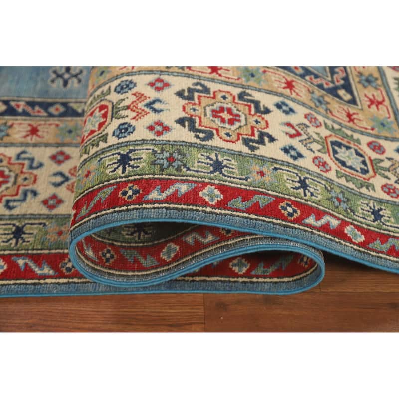 Light Blue Kazak Area Rug Handmade Oriental Wool Carpet - 6'8" x 9'10"