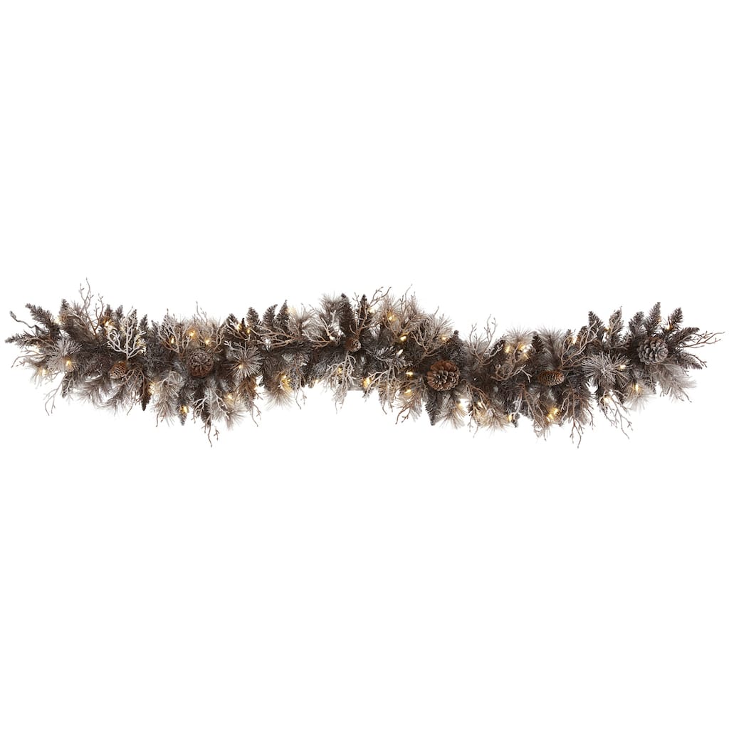 Christmas Garland 6ft Winter Decor with Warm White Lights & Pine Cones - 72