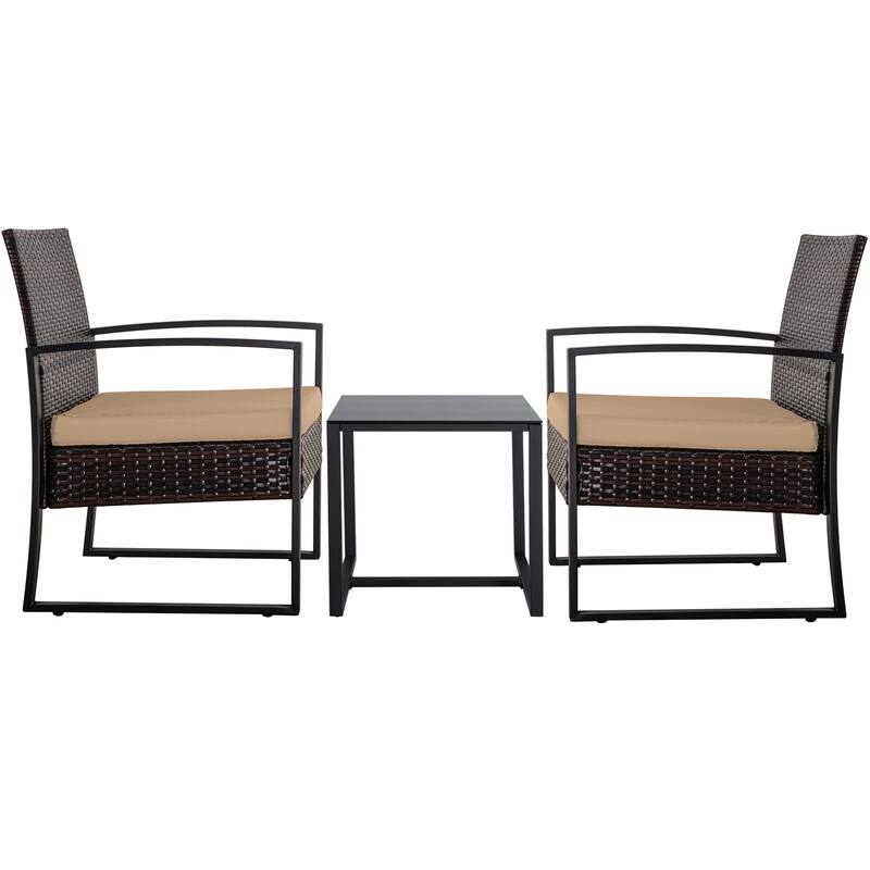 3-Pieces Wicker Patio Conversation Set Outdoor Chairs with Cushions