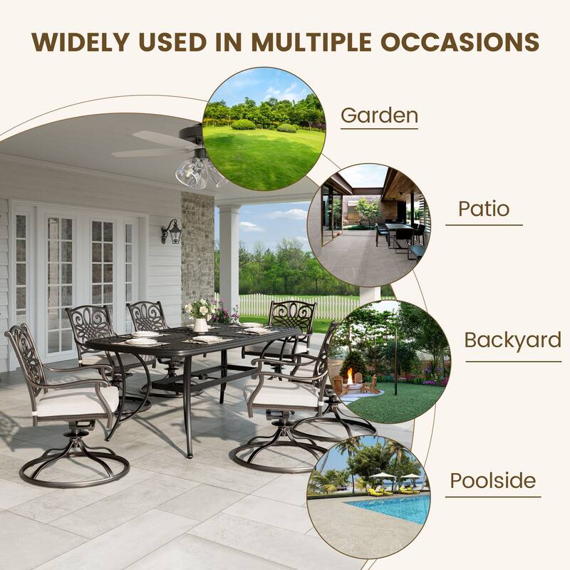 Clihome Outdoor Dining Set 7-piece Cast Aluminum Dining Table Set