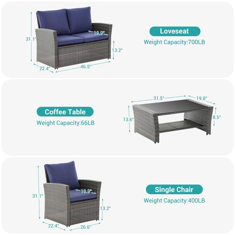 BONOSUKI Outdoor Furniture 4-Piece Set,Patio PE Wicker Rattan Sofa Set