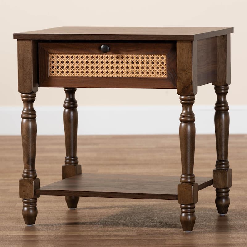 Roden Transitional Dark Brown Nightstand with Rattan