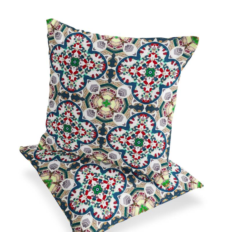 HomeRoots Set of Two 16" X 16" Green and White Blown Seam Floral Indoor Outdoor Throw Pillow - 16.00' X '16.00' X '5.00