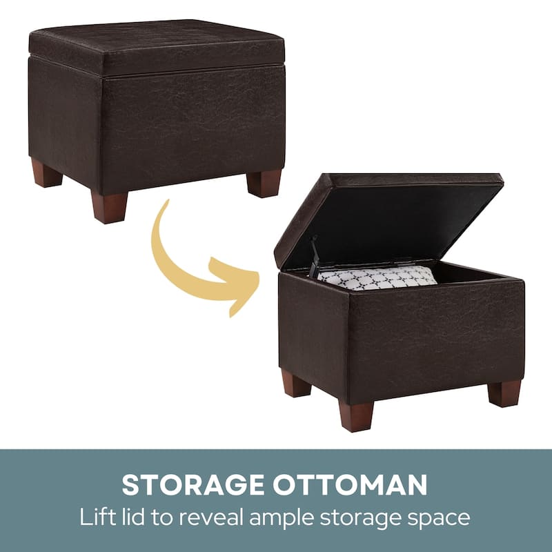 Multipurpose Storage Ottoman with Padded Top for Seating, Coffee Table Use and Hidden Storage Organization