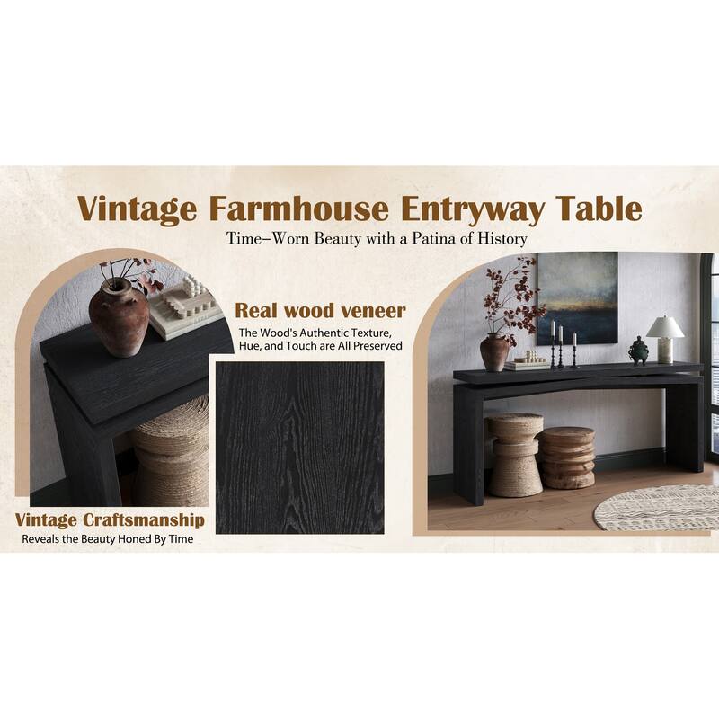 65" Farmhouse Solid Wood Veneer Console Table for Living Room
