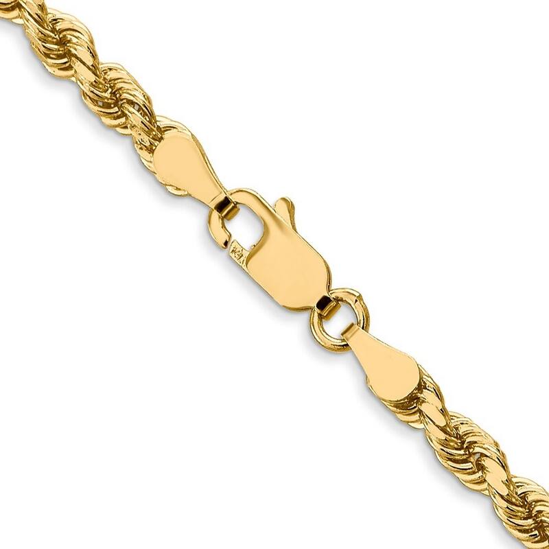 Curata 14k Yellow Gold Lobster Claw Closure 3.5mm Sparkle Cut Rope Chain Bracelet 8 Inch