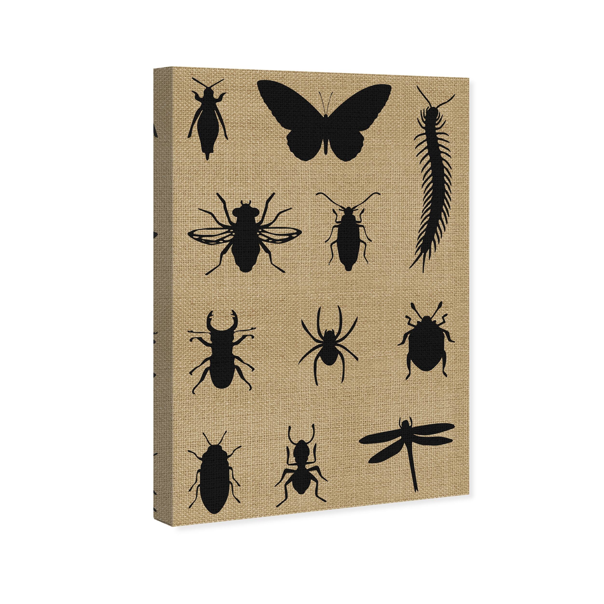 Wynwood Studio Canvas Animals Burlap Creepy Crawlies Black and Beige Farmhouse Wall Art Canvas