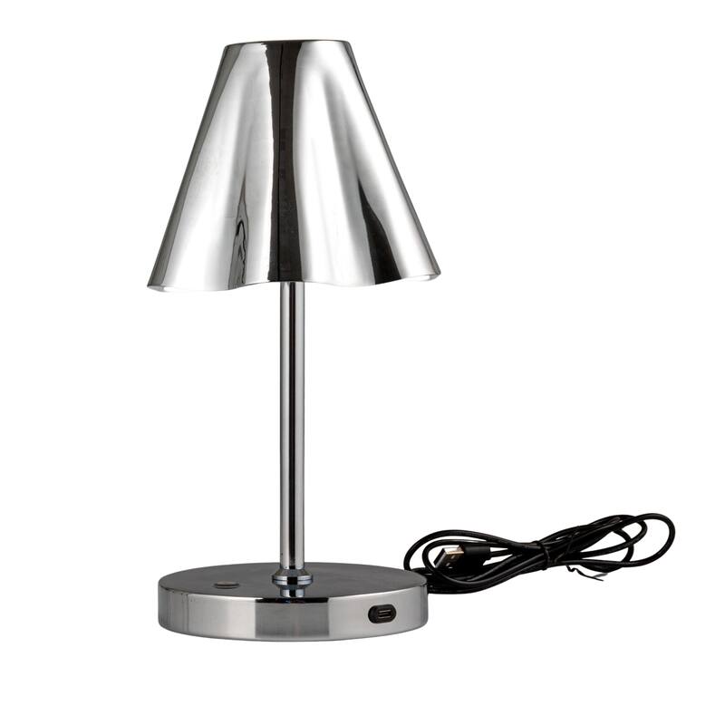 Metal LED Rechargeable Table Lamp with Touch Sensor, Silver Finish - 5.9"L x 5.3"W x 11.0"H