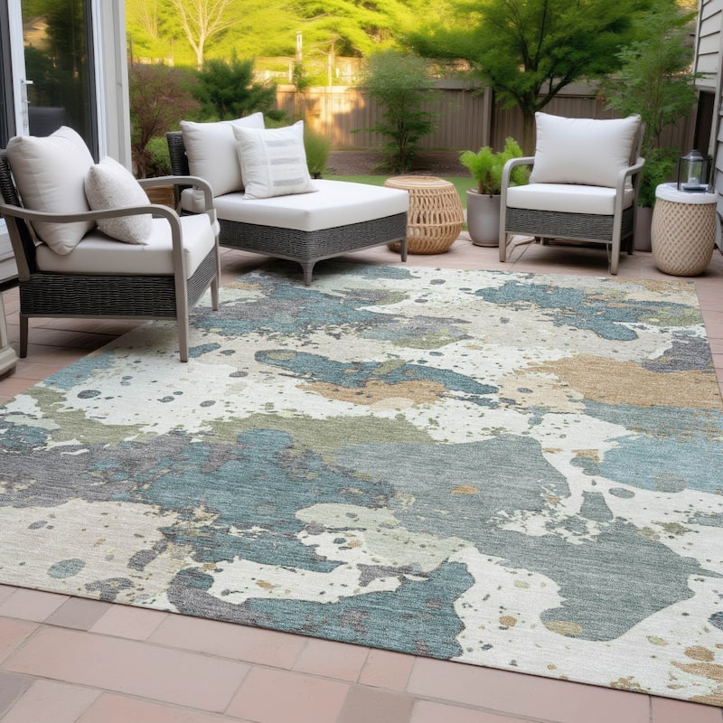 Machine Washable Indoor/Outdoor Modern Splatter Chantille Rug