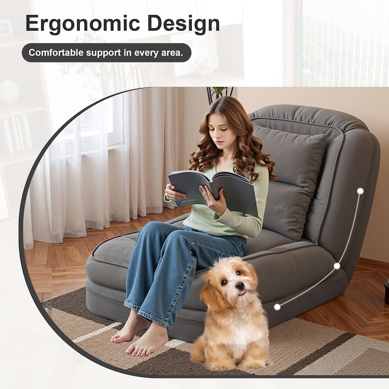 Upholstered Human & Dog Shared Sofa Bed, 5-Position Adjustable Foldable Lounger with Pillows