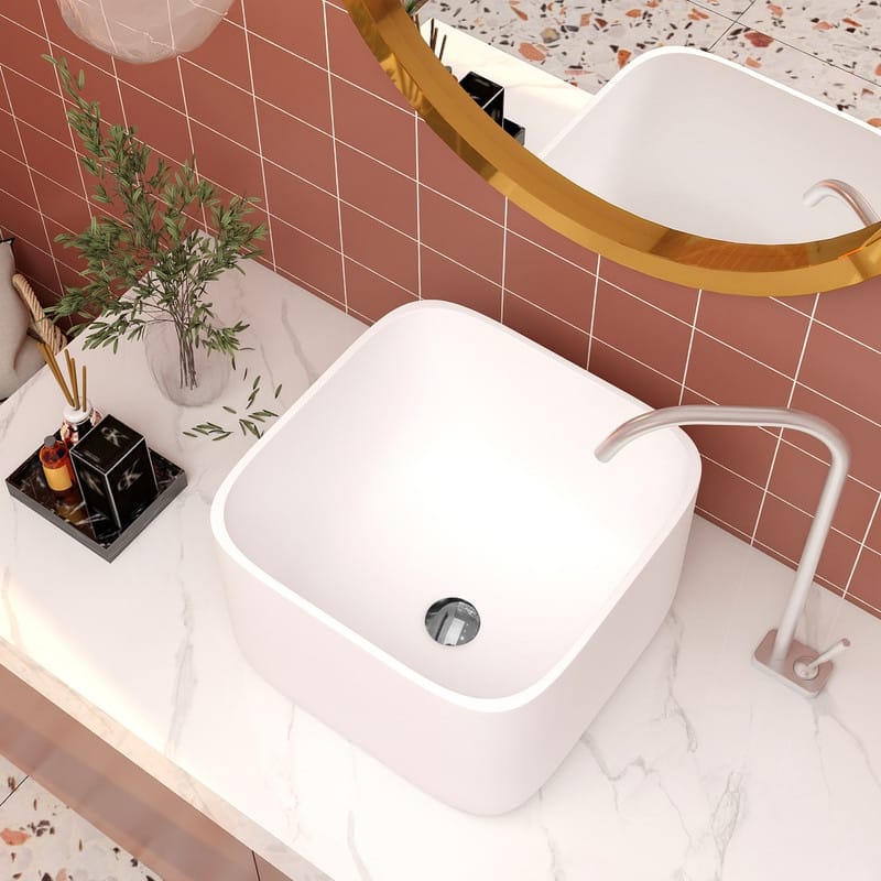Alvana 16'' Soild Surface Square Bathroom Sink - 16inches