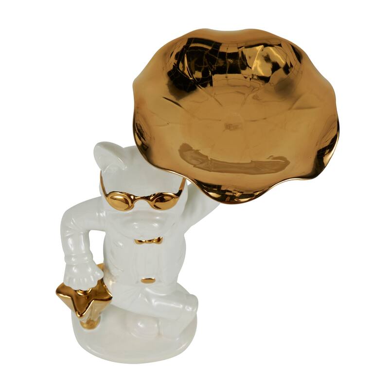 Black or White Ceramic Bulldog Sculpture with Gold Accents