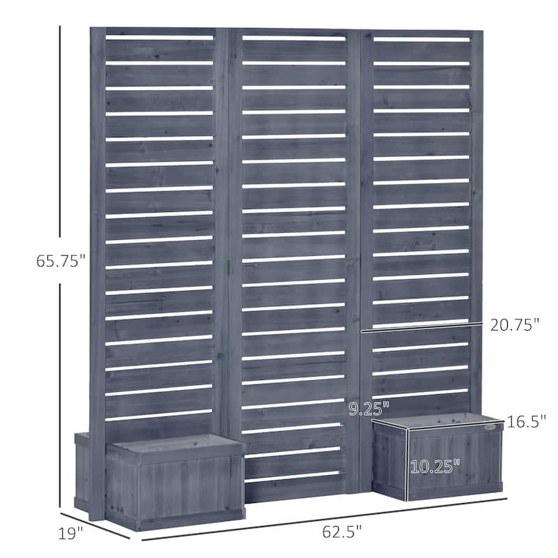 Outsunny Freestanding Outdoor Privacy Screen, 4 Self-Draining Planters / Raised Garden Beds, 3 Hinged Panels