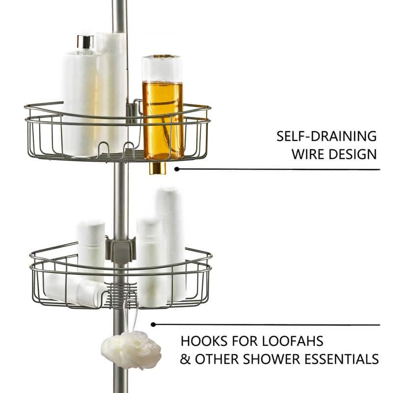 Utopia Alley 4 Tier Tension Pole Shower Caddy with 3 Baskets & Soap Tray Shelf