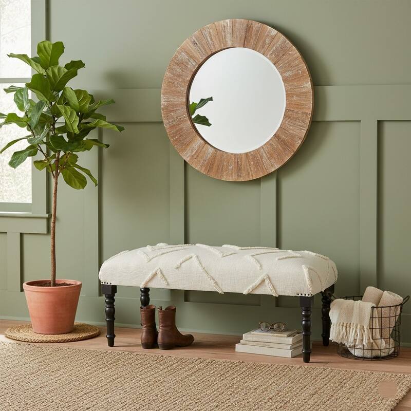 Presidio 47" Upholstered Entryway Bench by Sevita - 47" L x 16" W x 18" H - Cream
