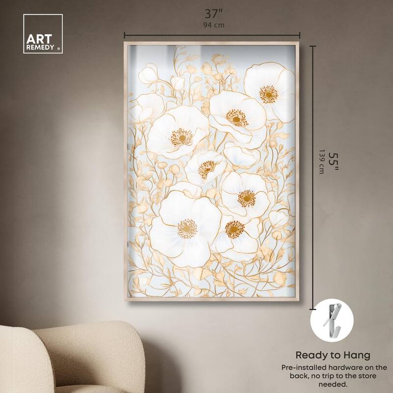 White and Gold Poppies I Shadowbox by Art Remedy