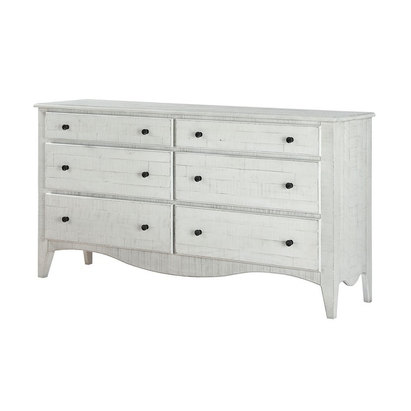 72 Inch 6 Drawer Plank Style Nightstand, Weathered White. Opens flyout.