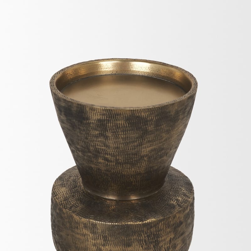 Odilia Large Textured Antiqued Gold Metal Geometric Pillar Candle Holder