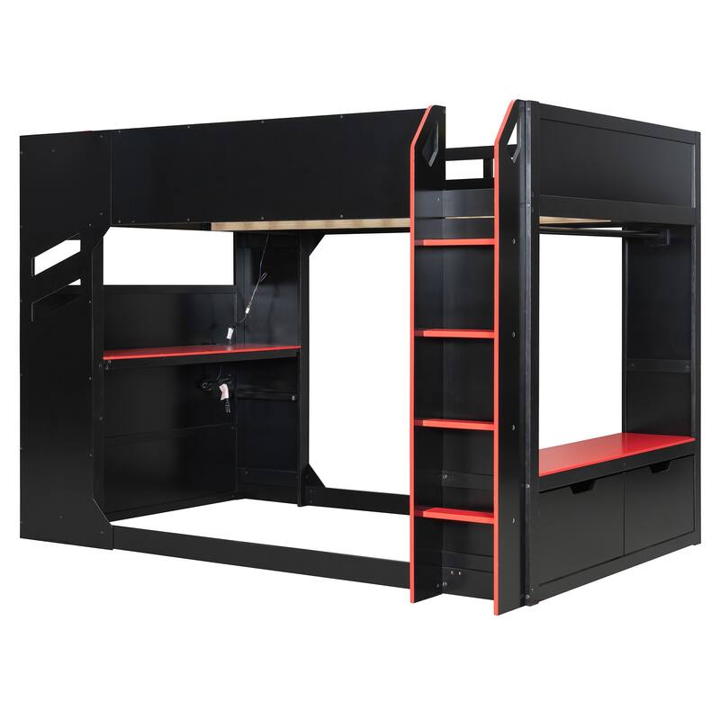 Full Size Gamer Loft Bed with Adjustable Desk, RGB Light Strip and Charging Station by Harper&Bright Designs