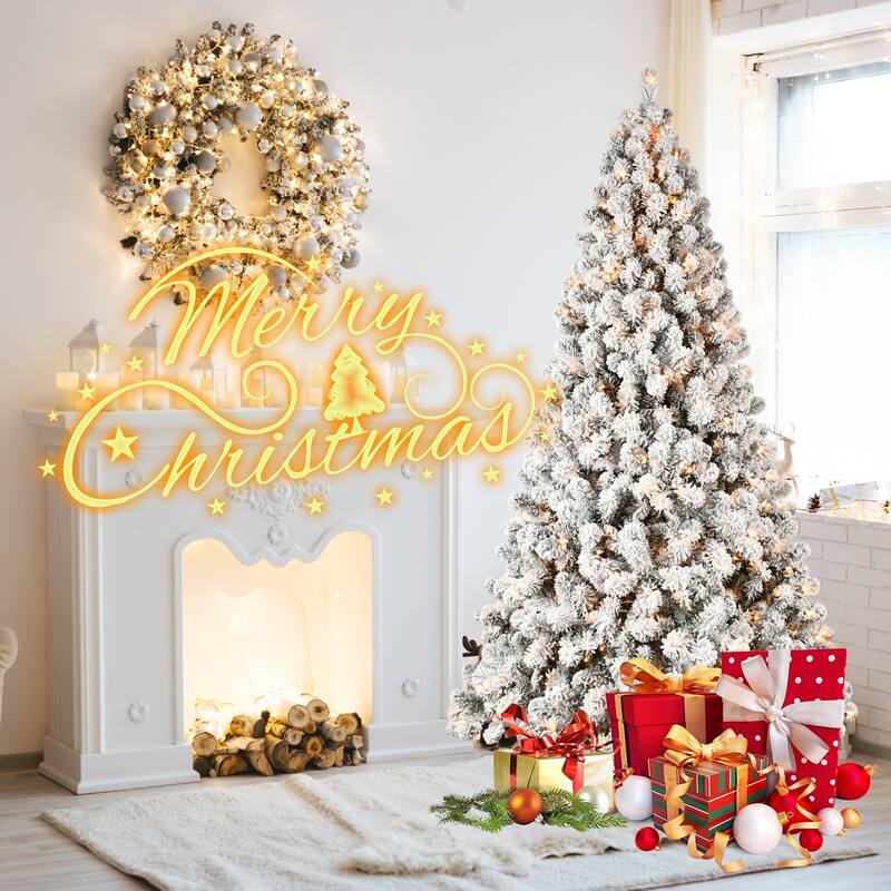 5ft Flocked Pre-Lit Christmas Tree with 200 UL Warm White Lights, 551 PVC Tips, Auto-Unfold Memory Wire,Metal Stand