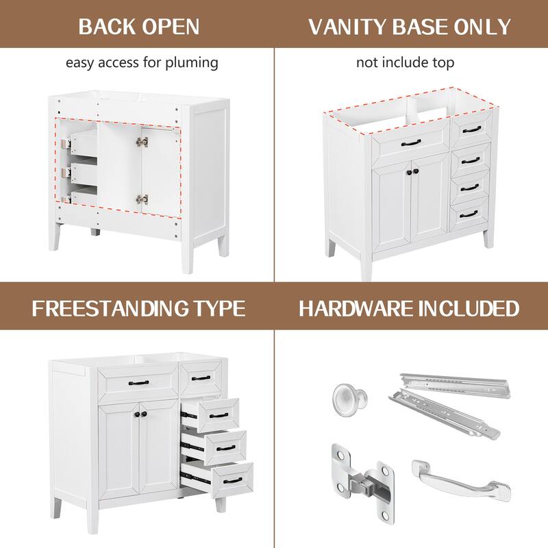 36" Bathroom Vanity without Sink,Cabinet Base Only,Bathroom Cabinet with Drawers,Solid Frame,MDF Board