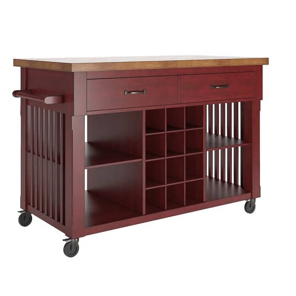slide 6 of 20, Eleanor Kitchen Island with Wine Rack by iNSPIRE Q Classic Oak Top with Berry Red Base