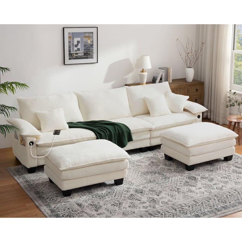 Living Room Furniture Sets, Modular Sectional Sofa Set with Ottoman for Living Room, Convertible Sofa Couch - White 3 Seats + 2 Ottomans