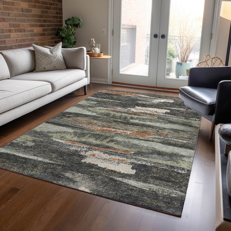Machine Washable Indoor/ Outdoor Abstract Modern Chantille Rug