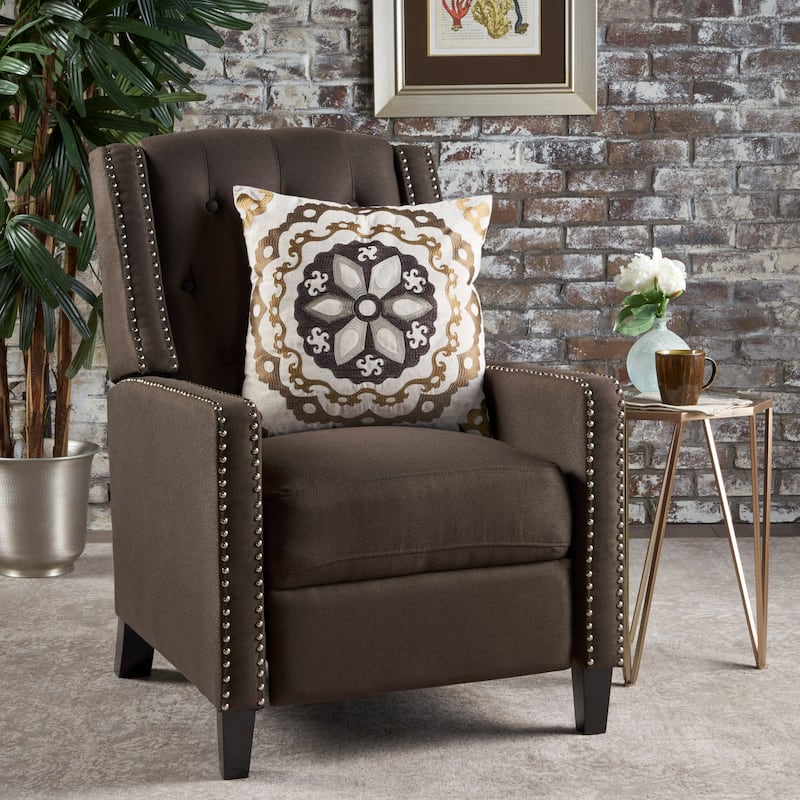 Pushback Recliner Chair, Fabric Armchair Push Back Recliner with Rivet Trim, Mid Century Tufting Accent Chair for Living Room