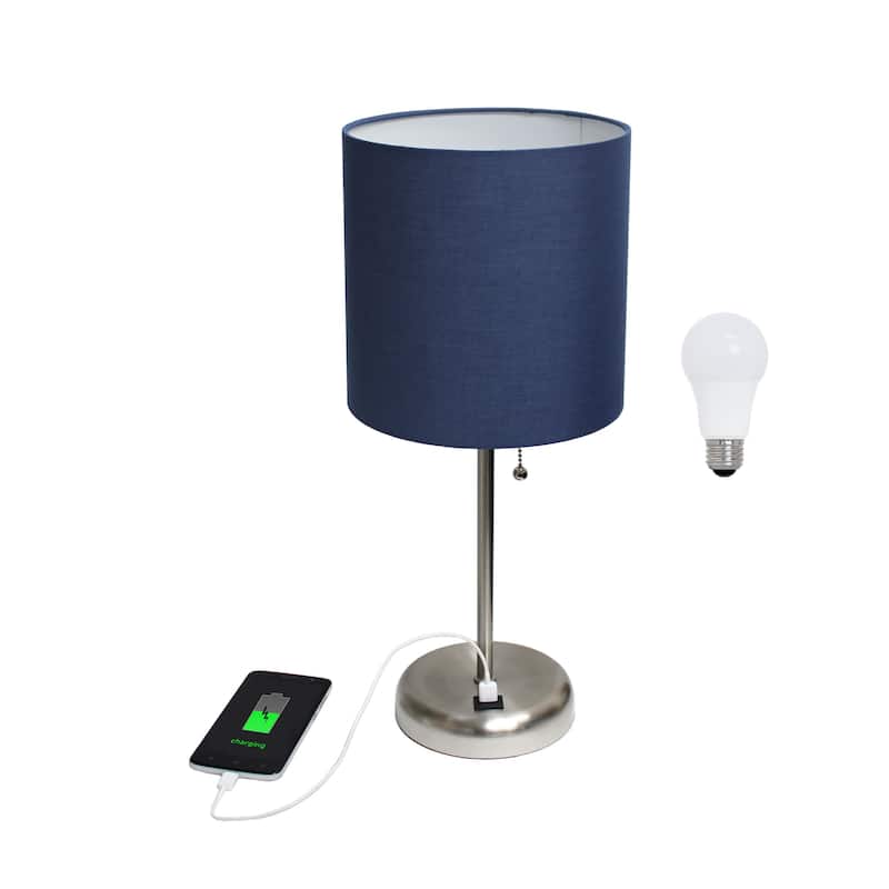 White Stick Lamp with USB charging port and Fabric Shade