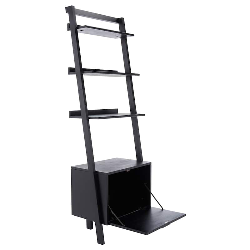 SAFAVIEH Ilianka Natural/Charcoal 3-Shelf 1 Door Etagere - 25" W x 15.4" L x 72" H - 25Wx15Dx72H