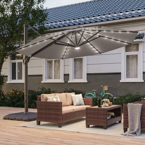 11 ft patio umbrella with base Bonosuki 11Ft Aluminum LED Cantilever Patio Umbrella with Base for Patio  Deck Garden - On Sale - Bed Bath & Beyond