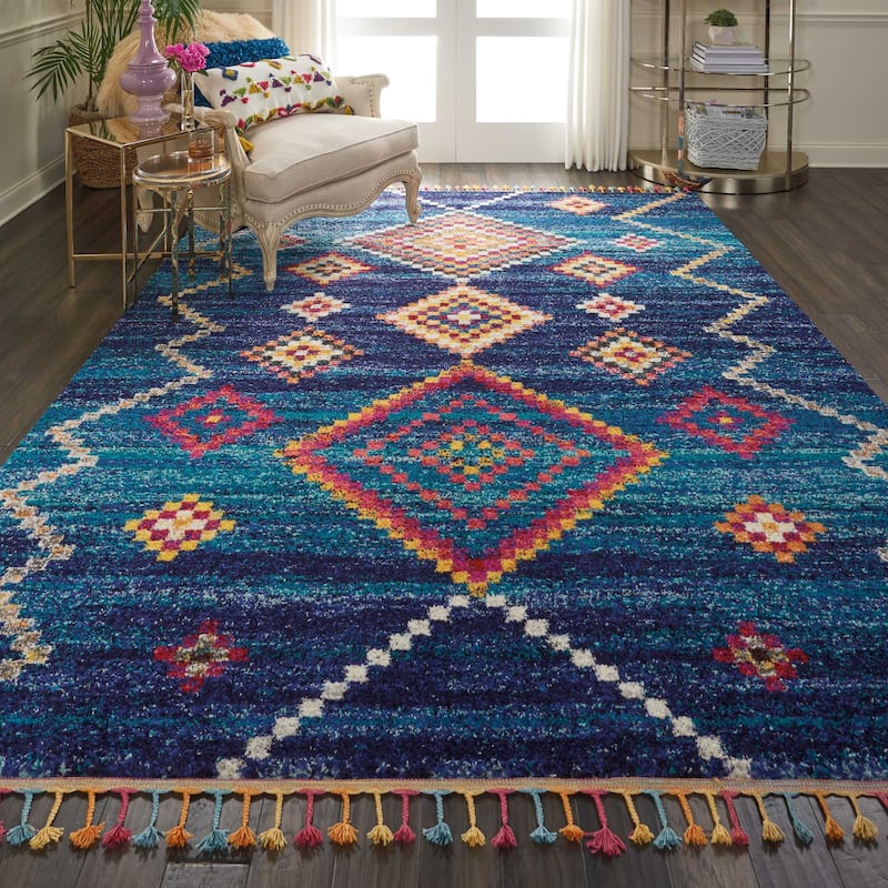 Nourison Moroccan Casbah Boho Geometric Tassel Area Rug - 7' 10" x 10' 6" - Navy - Runner/Rectangle