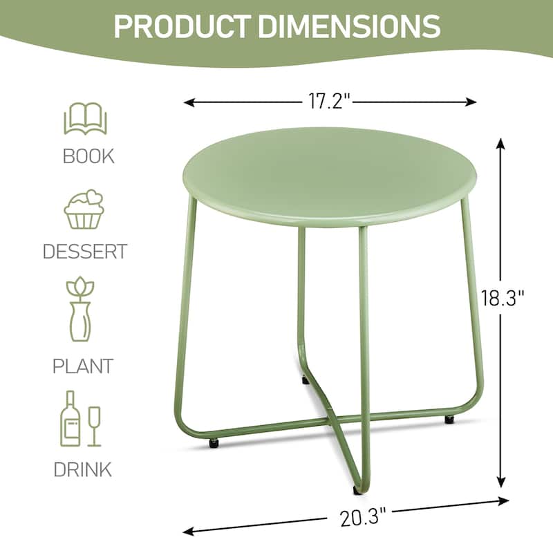 Green Metal Side Table with X-Frame, Adjustable Feet for Indoors/Outdoors - 20.1 x 20.1 x 18.3 in