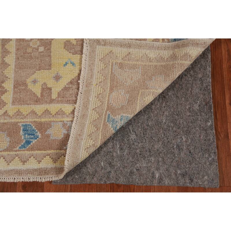 Hand Knotted Oriental 100% Wool Carpet Transitional Geometric Brown Oushak Runner Rug - 13' 6'' X 3' 0''