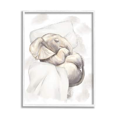 Stupell Baby Elephant Nursery Animal Cozy Pillow Nap Framed Wall Art, Design by Ziwei Li - White