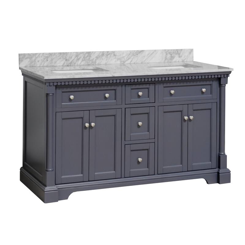 KitchenBathCollection Sydney 60" Double Bathroom Vanity with Carrara Marble Top