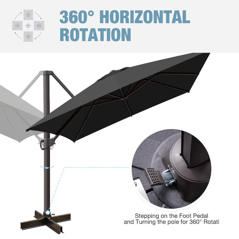 VredHom 10x13FT Patio Cantilever Umbrella Outdoor Offset Umbrella 360-Degree Rotation