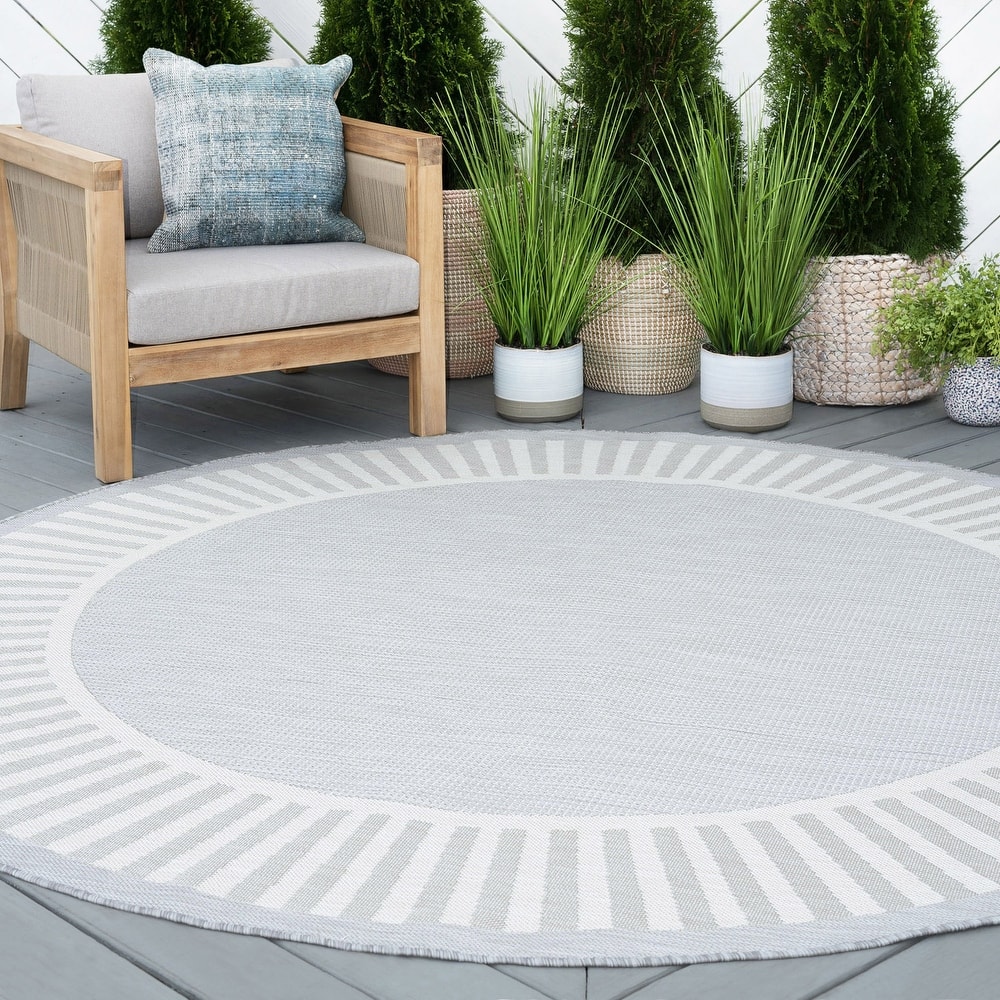 Exo Coastal Striped Border Indoor/ Outdoor Area Rug