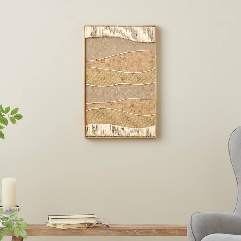 Brown Wood Handmade Dimensional Wavy Mixed Media Abstract Home Wall Decor with Various Textures and Patterns