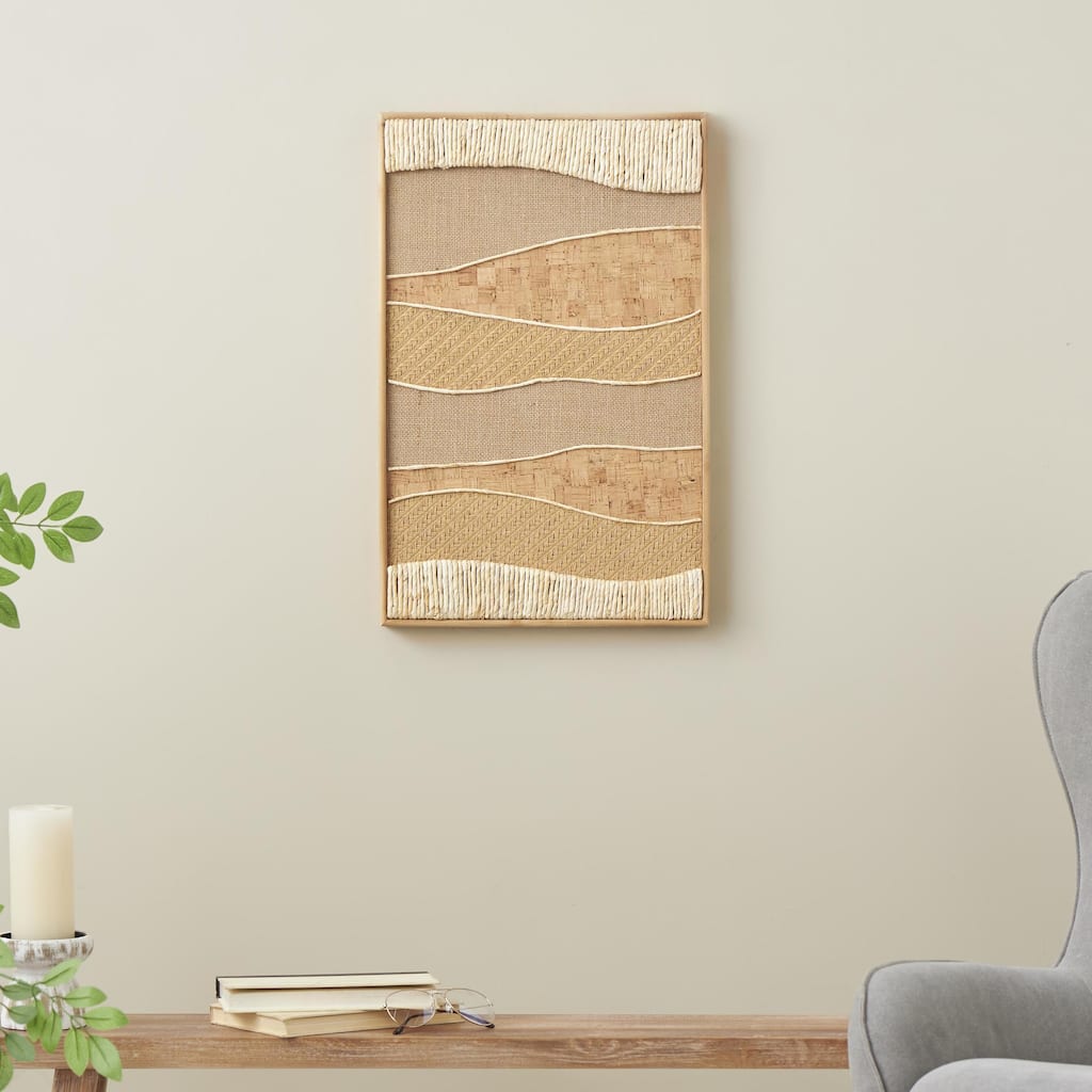 Brown Wood Handmade Dimensional Wavy Mixed Media Abstract Home Wall Decor with Various Textures and Patterns