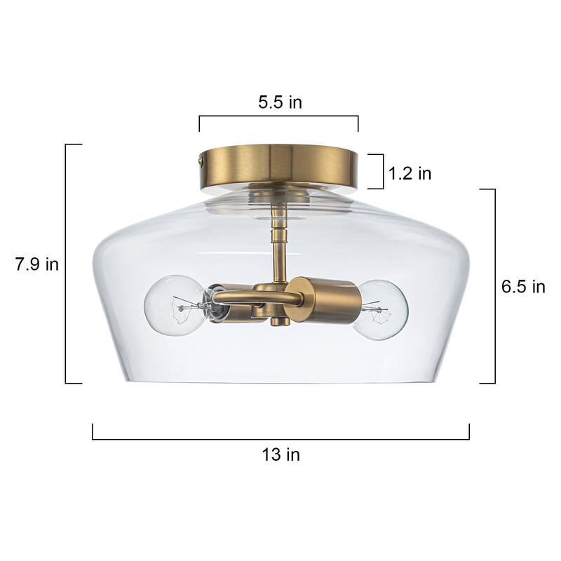 Modern 2-Light Drum Semi Flush Mount Glass Ceiling Light