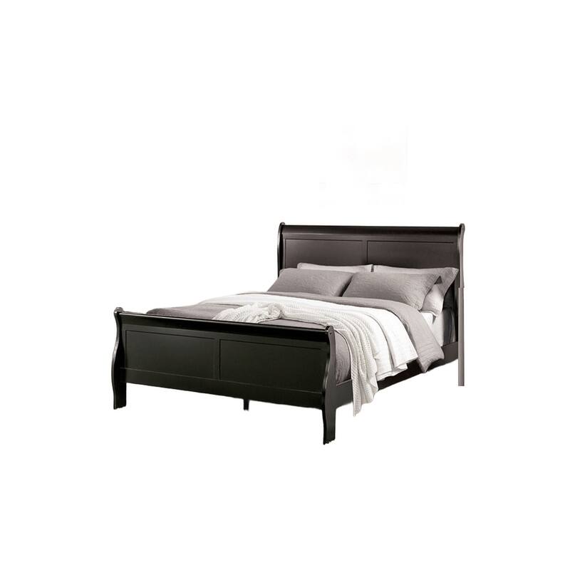Full Size Sleigh Bed in Black with Wooden Bracket Feet