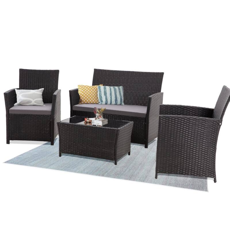 4 PCS Wicker Patio Conversation Set Rattan Seating Sofa Chair