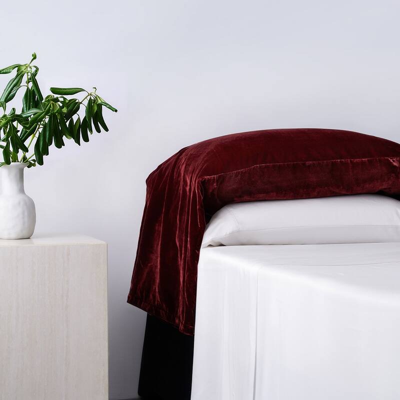HiEnd Accents Stella Faux Silk Velvet Romantic Western Waterfall 2 Piece Pillowcase Set - Garnet Red