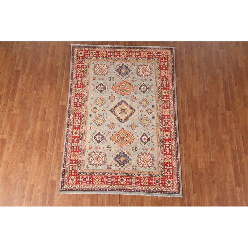 Geometric Kazak Area Rug Handmade Wool Carpet - 4'10" x 6'11"