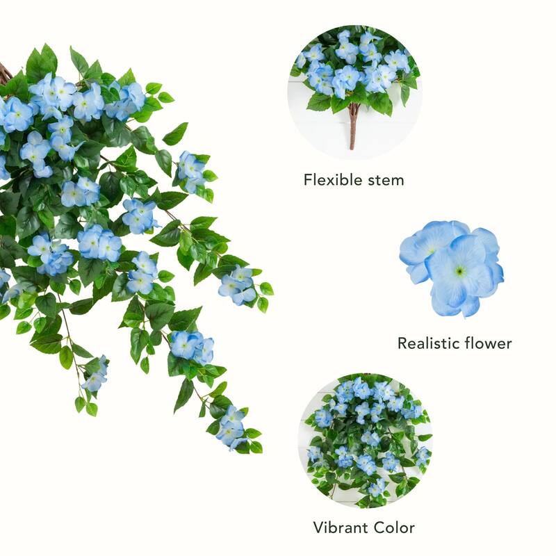 41-in UV Resistant Artificial Hydrangea Hanging Plant - Set of 2