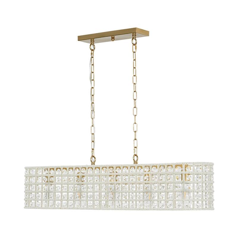 Glam 5-Light Shine Crystal Oval Cage Island Pendant Chandelier 41.7in