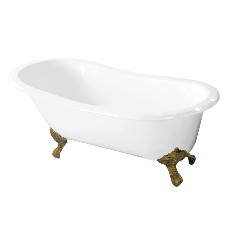 Kingston Brass Tazatina 54" Clawfoot Cast Iron Soaking Tub with - White / Polished Brass